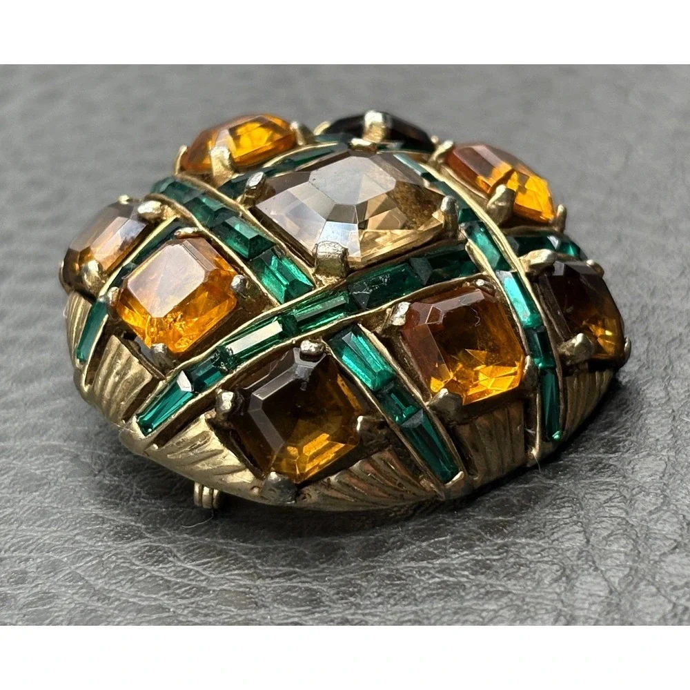 Marcel Boucher Vintage Dome Rhinestone Checkerboard Brooch